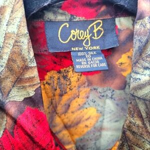 100% silk, long sleeve, vintage, fall, unisex, red, brown, vacation, casual, fun